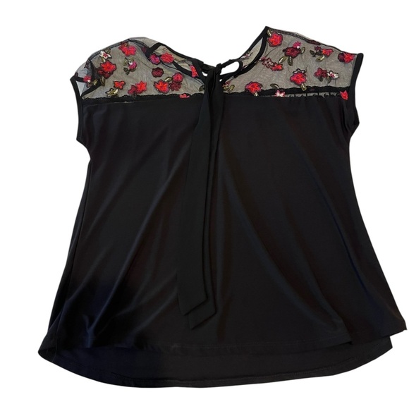 Y2K Faith & Joy Black Mesh Floral Sleeve Top Blouse whimsical goth feminine 90s - Picture 4 of 8